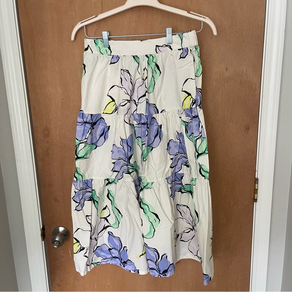 a new day Cream and Purple Floral Midi Skirt